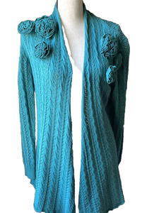 Women's Open Front Draped Knit Cardigan Long Sleeve Solid Cable Knit M